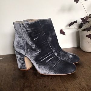 Zara blue steel velvet booties